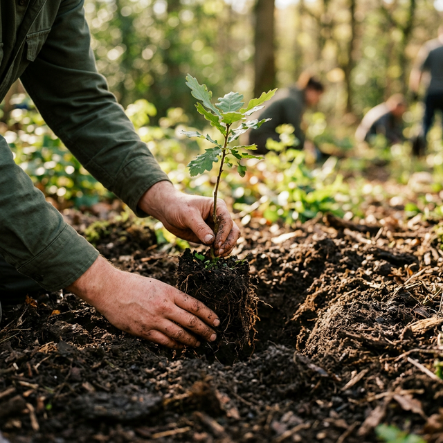 Plantio de muda nativa em solo florestal